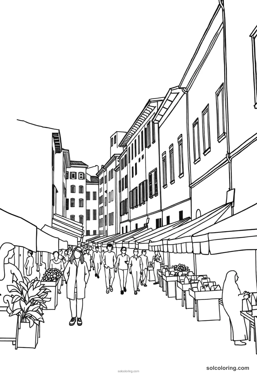 Simple Renaissance Florence Street Festival simple coloring page for kids