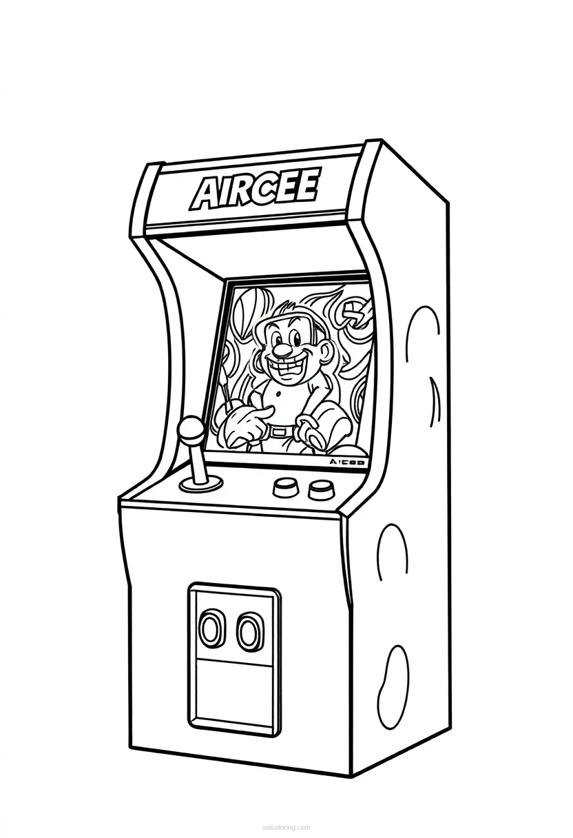 Retro Arcade Cabinet coloring page for kids
