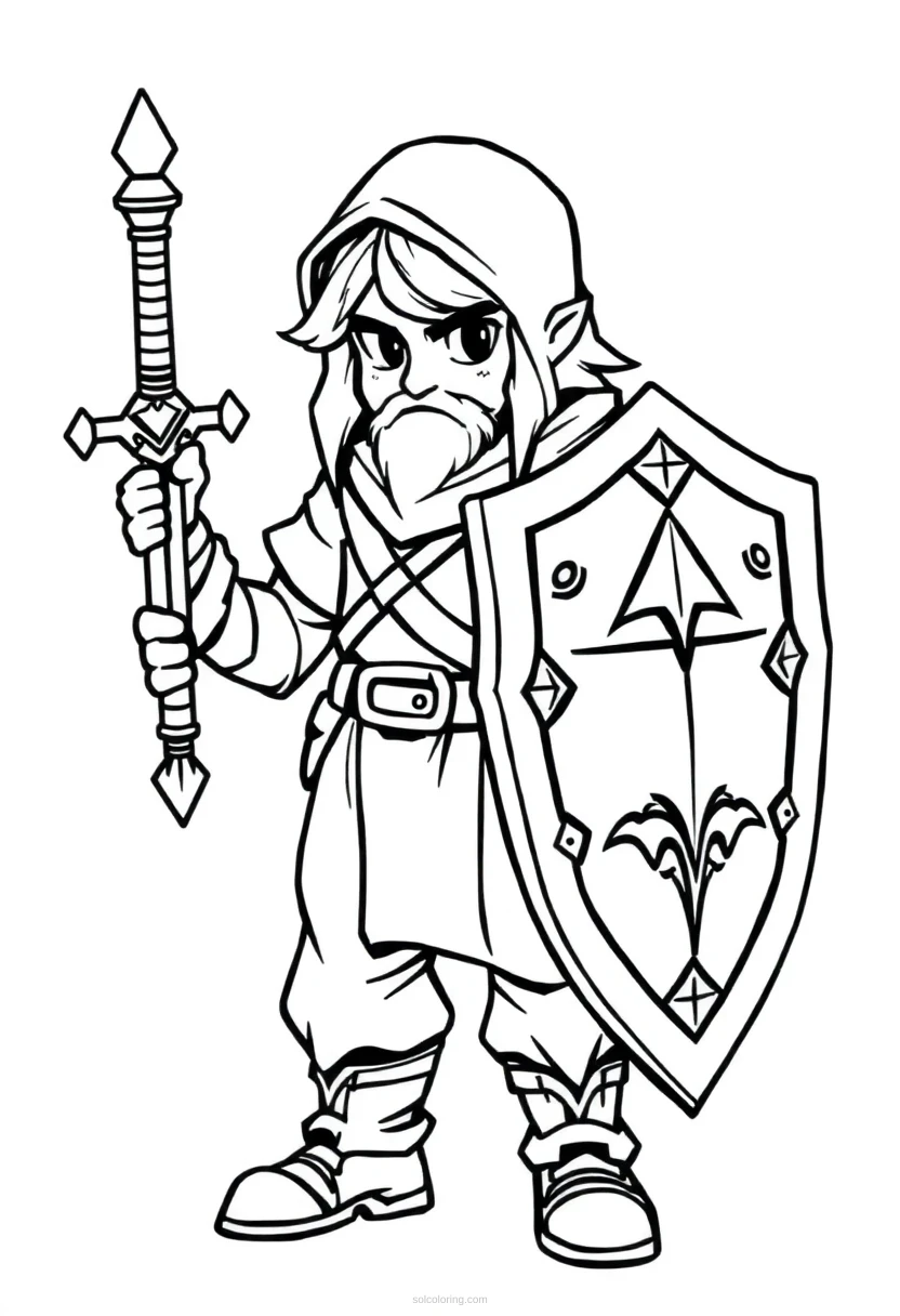 Retro RPG Sword and Shield coloring page for kids