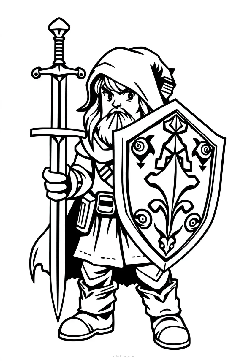 Retro RPG Sword and Shield coloring page for kids