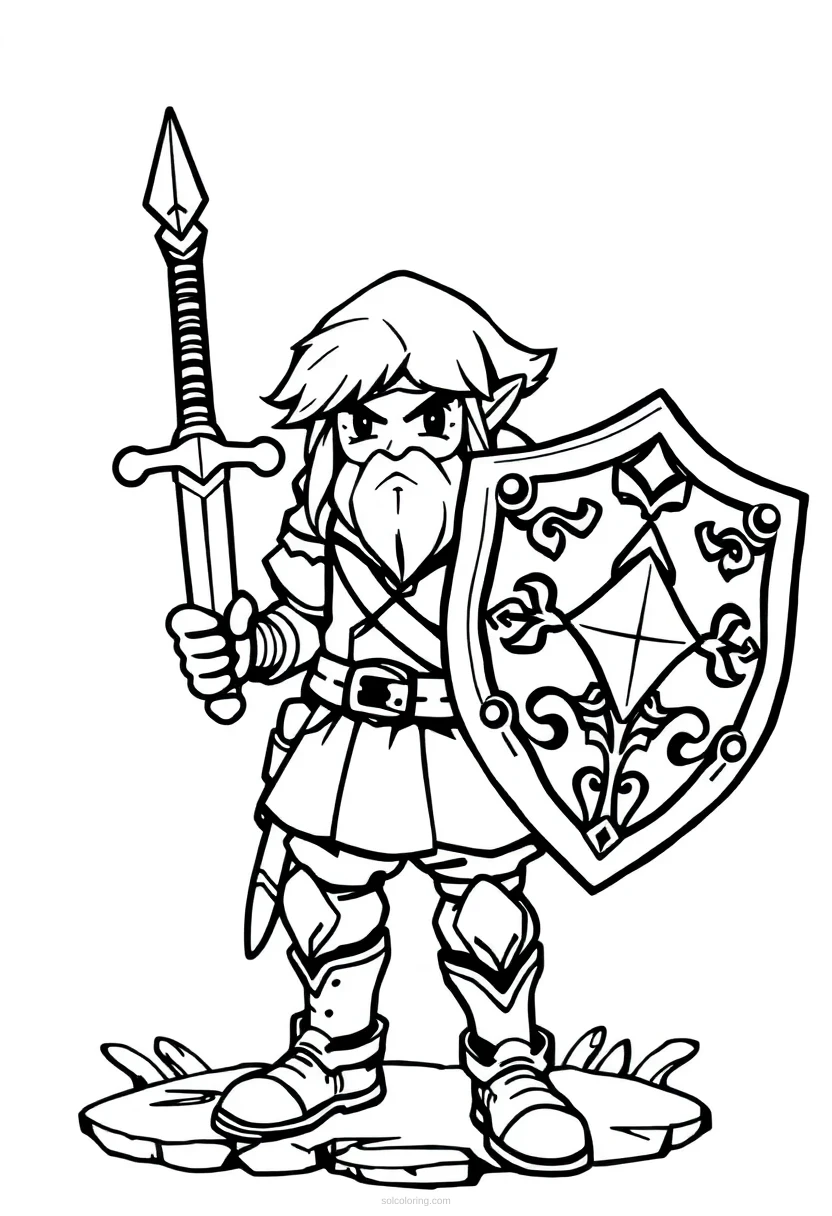 Retro RPG Sword and Shield coloring page for kids