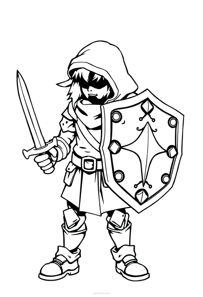 Retro RPG Sword and Shield coloring page for kids