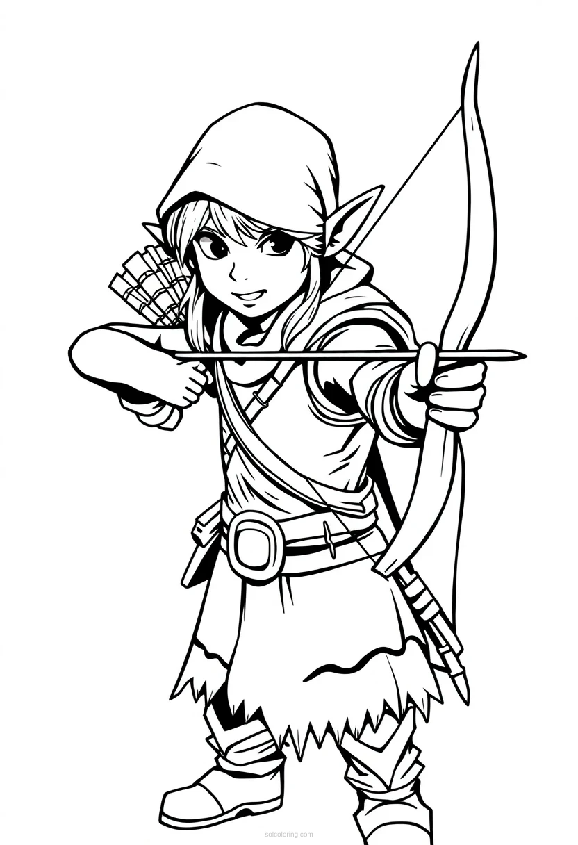 Retro Style Elf Archer coloring page for kids