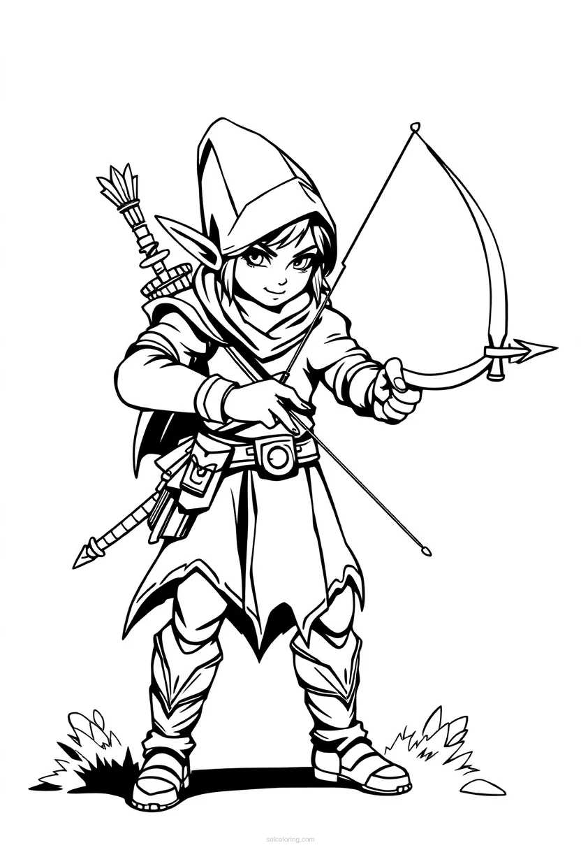 Retro Style Elf Archer coloring page for kids