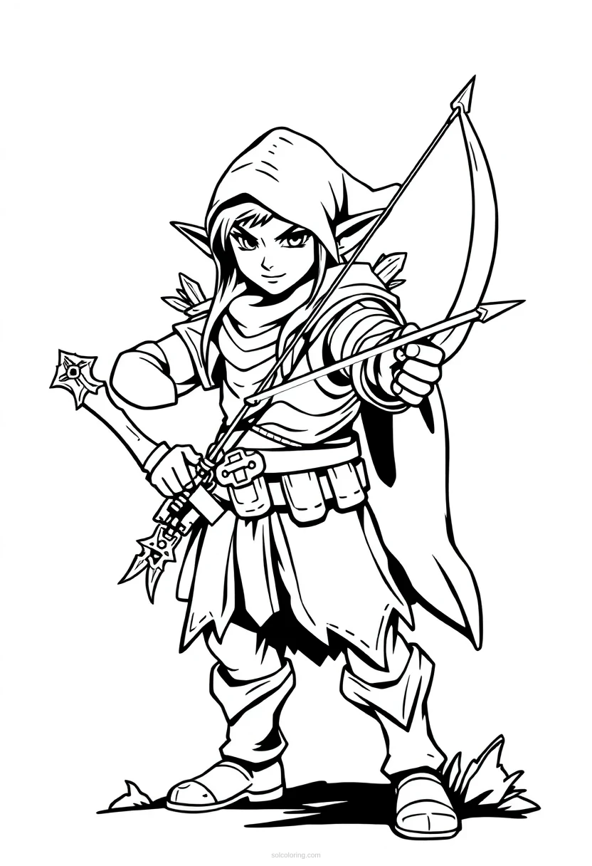 Retro Style Elf Archer coloring page for kids