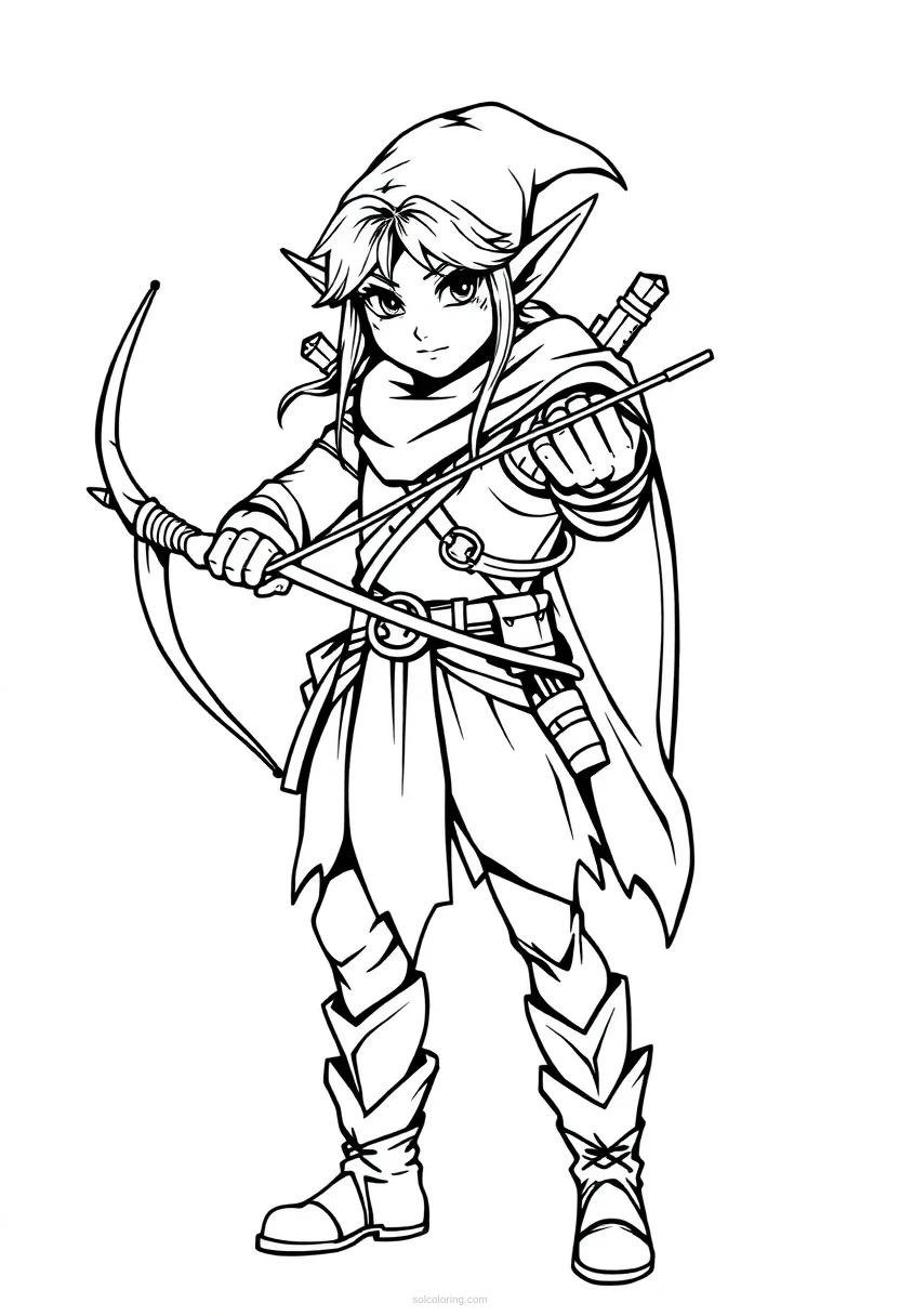 Retro Style Elf Archer coloring page for kids