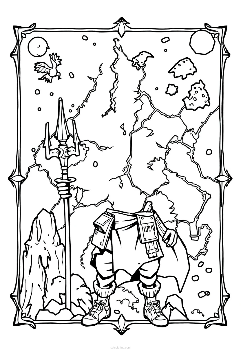 Retro Style Fantasy Map coloring page for kids