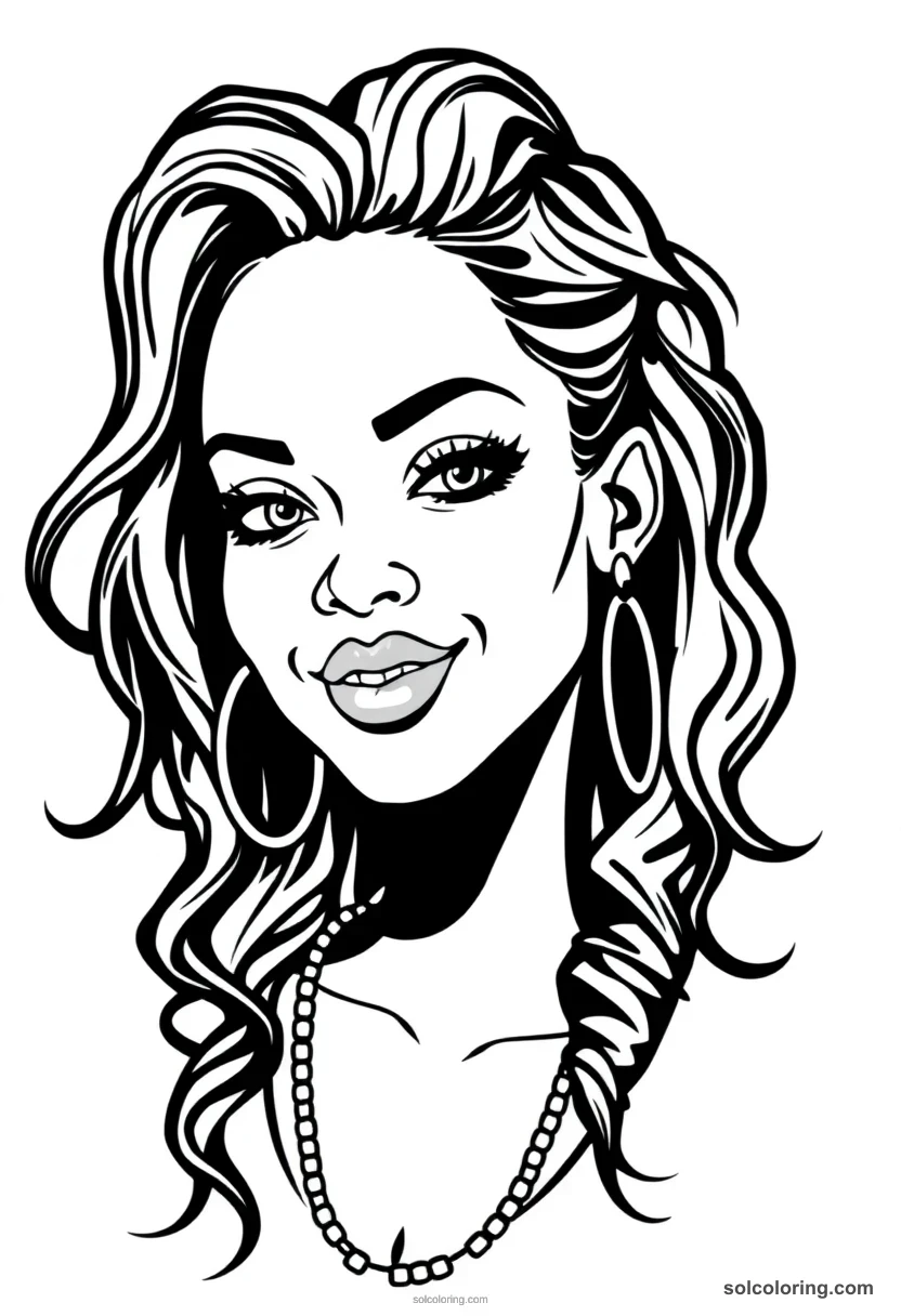 Caricature Rihanna caricature coloring page for kids