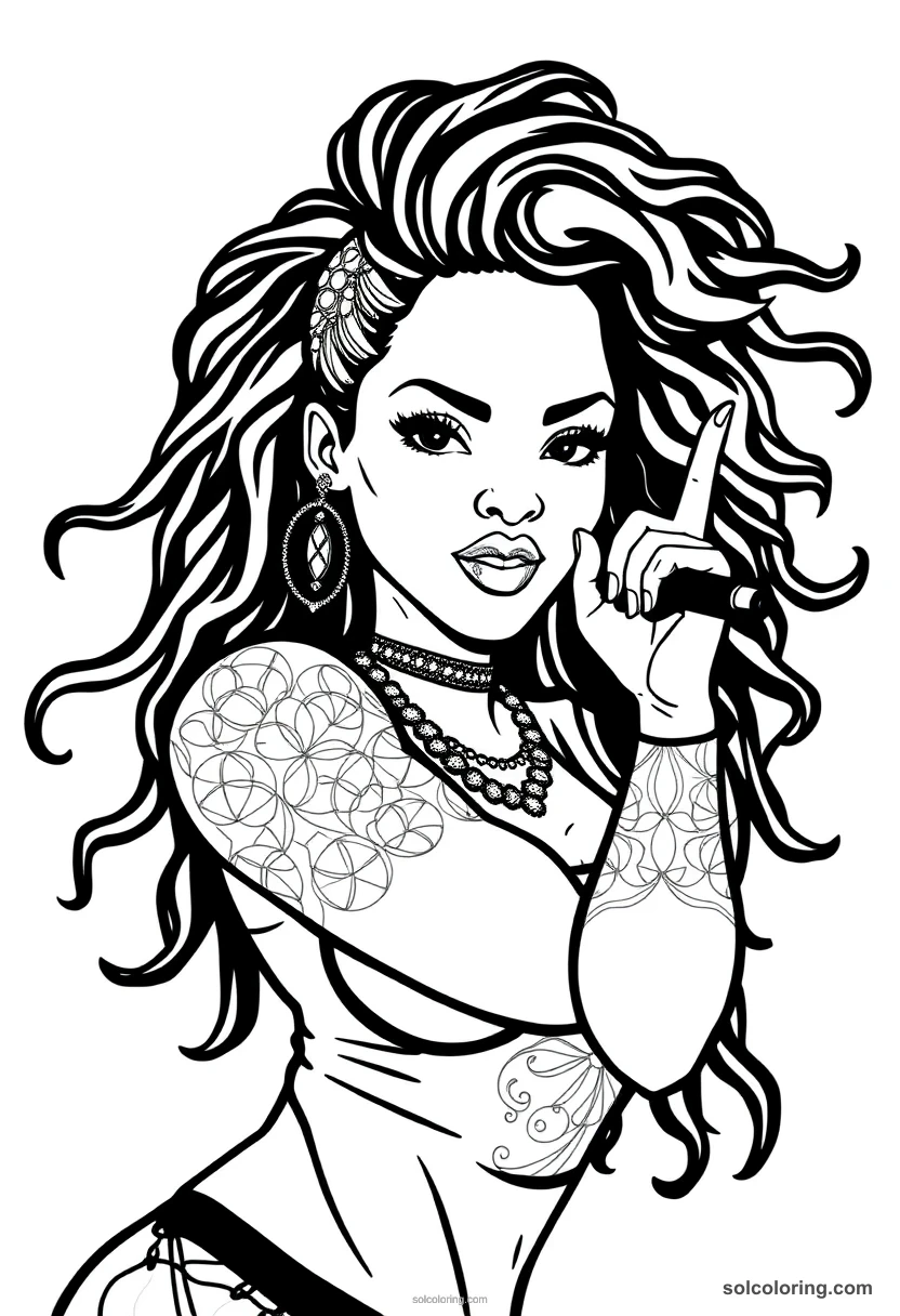 Silhouette Rihanna silhouette coloring page for kids