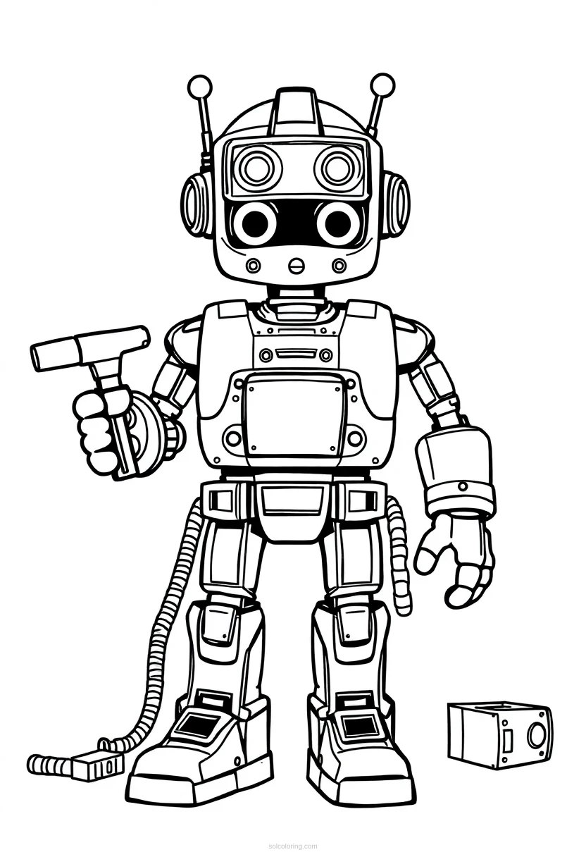 Robot Builder with Tools coloring page for kids