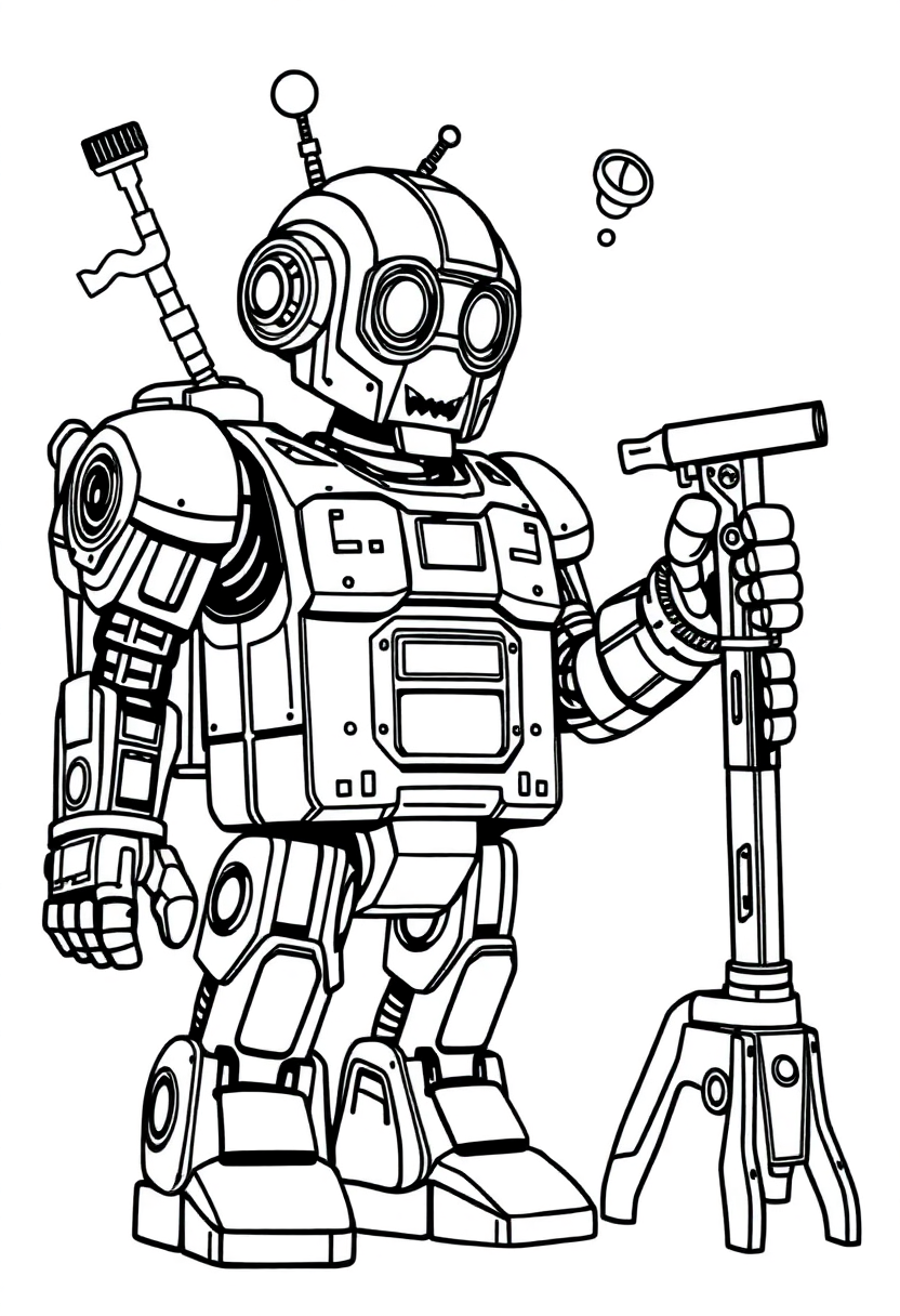 Robot Builder with Tools coloring page, free printable