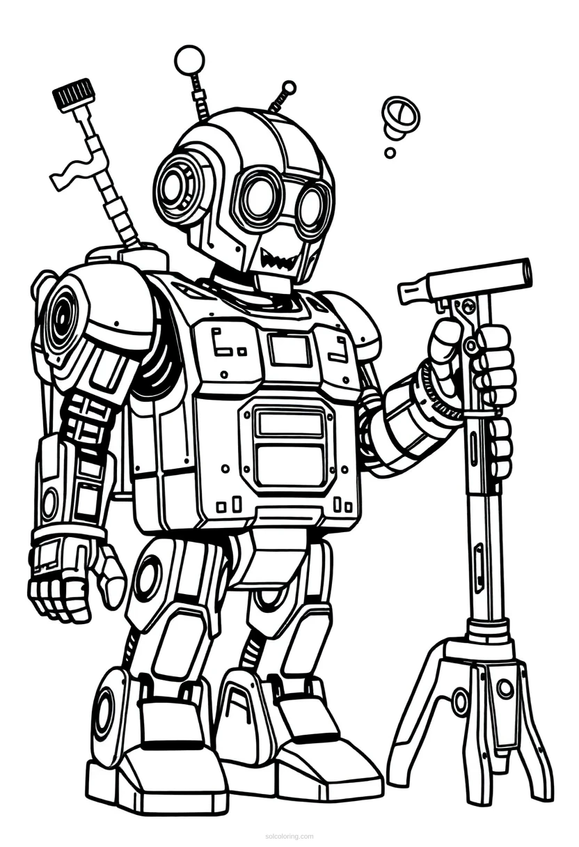 Robot Builder with Tools coloring page for kids