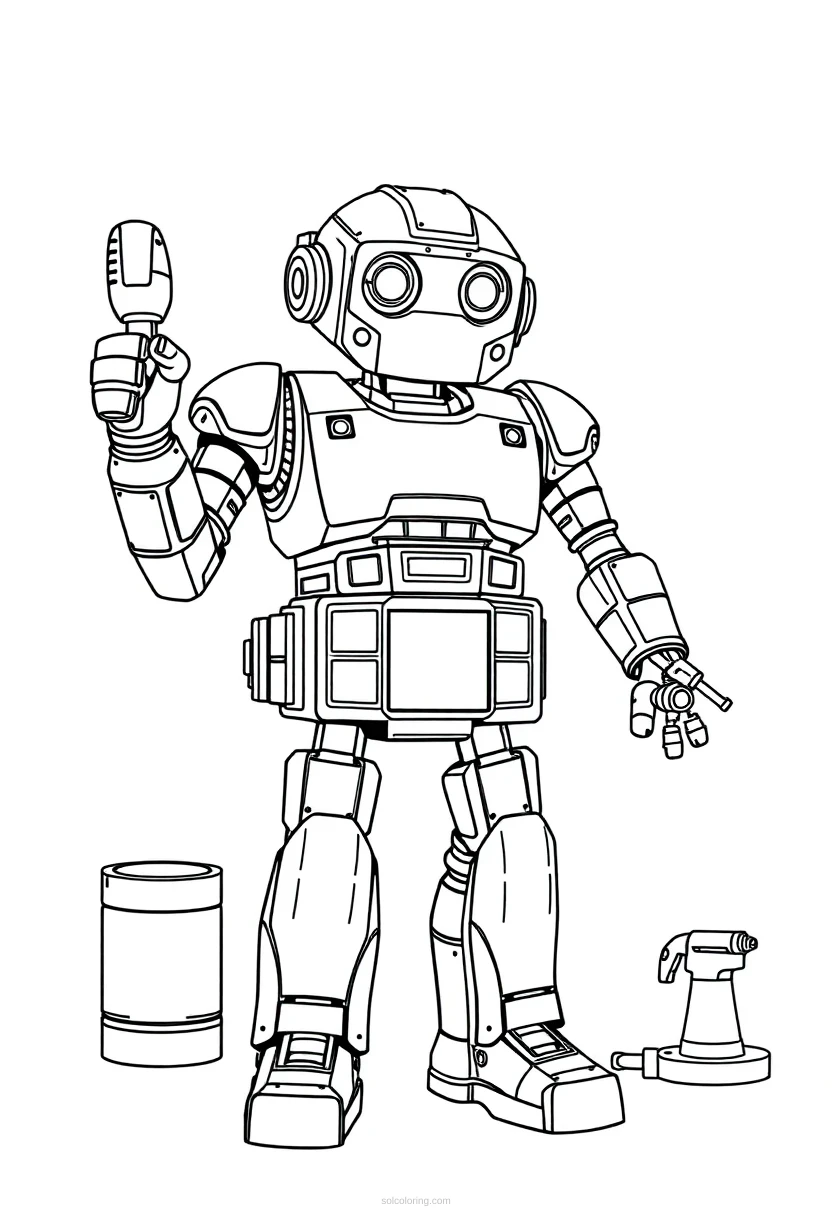 Robot Builder with Tools coloring page for kids