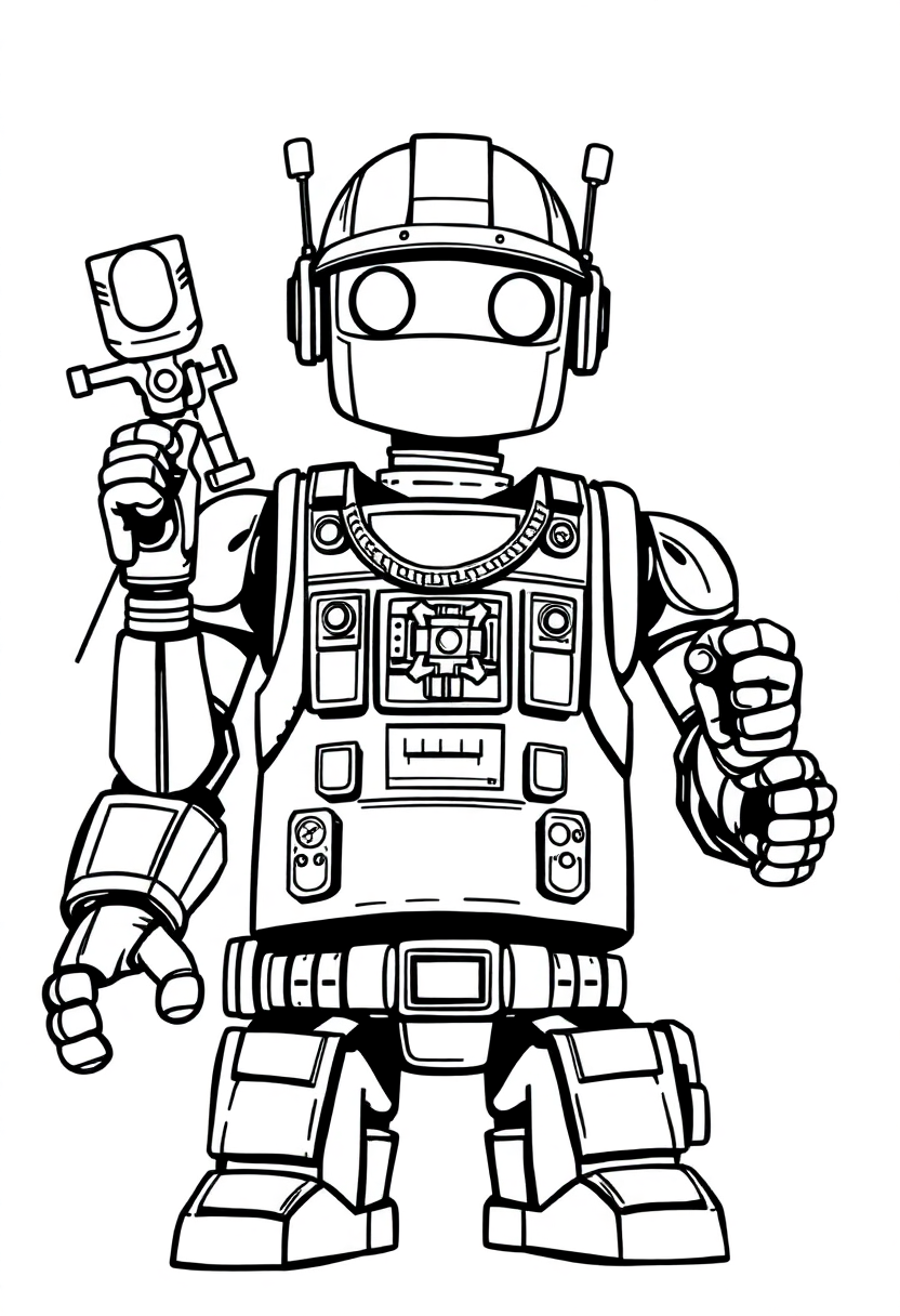 Robot Builder with Tools coloring page, free printable