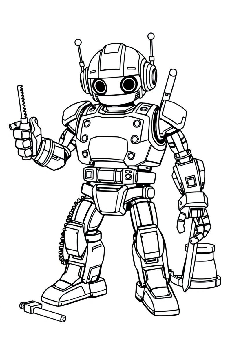 Robot Builder with Tools coloring page, free printable