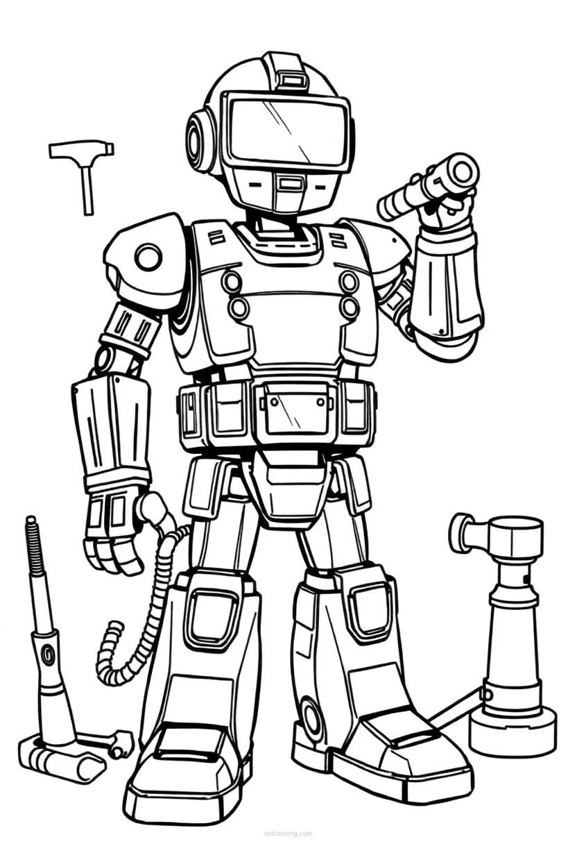 Robot Builder with Tools coloring page for kids