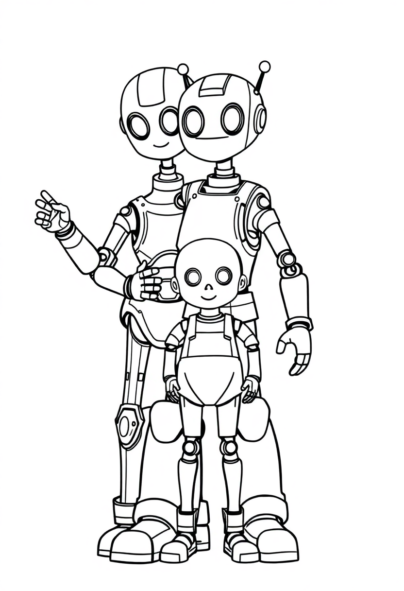 Robot Family Portrait coloring page, free printable