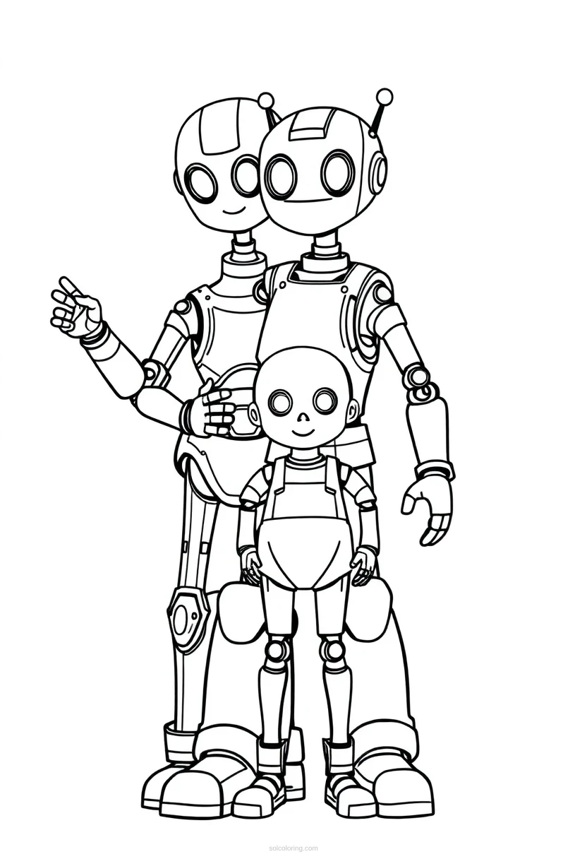 Robot Family Portrait coloring page for kids