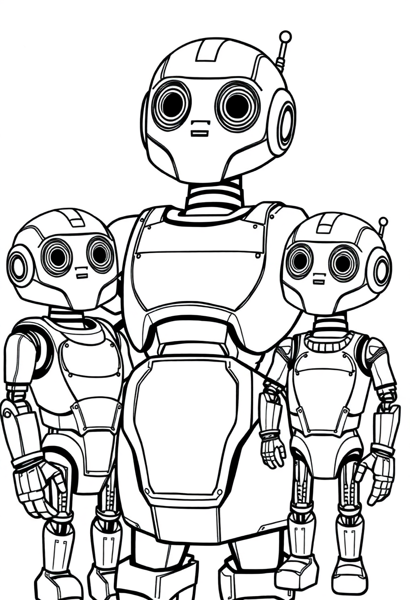 Robot Family Portrait coloring page, free printable
