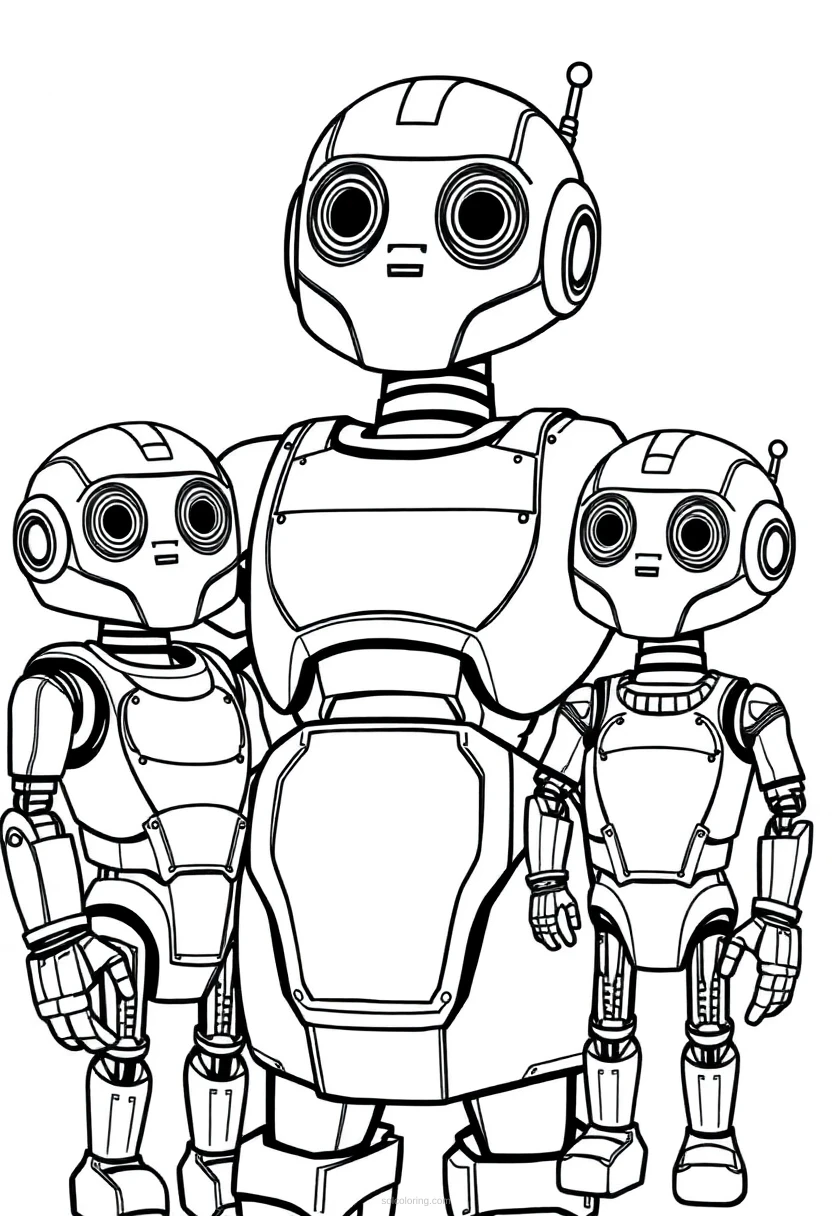 Robot Family Portrait coloring page for kids