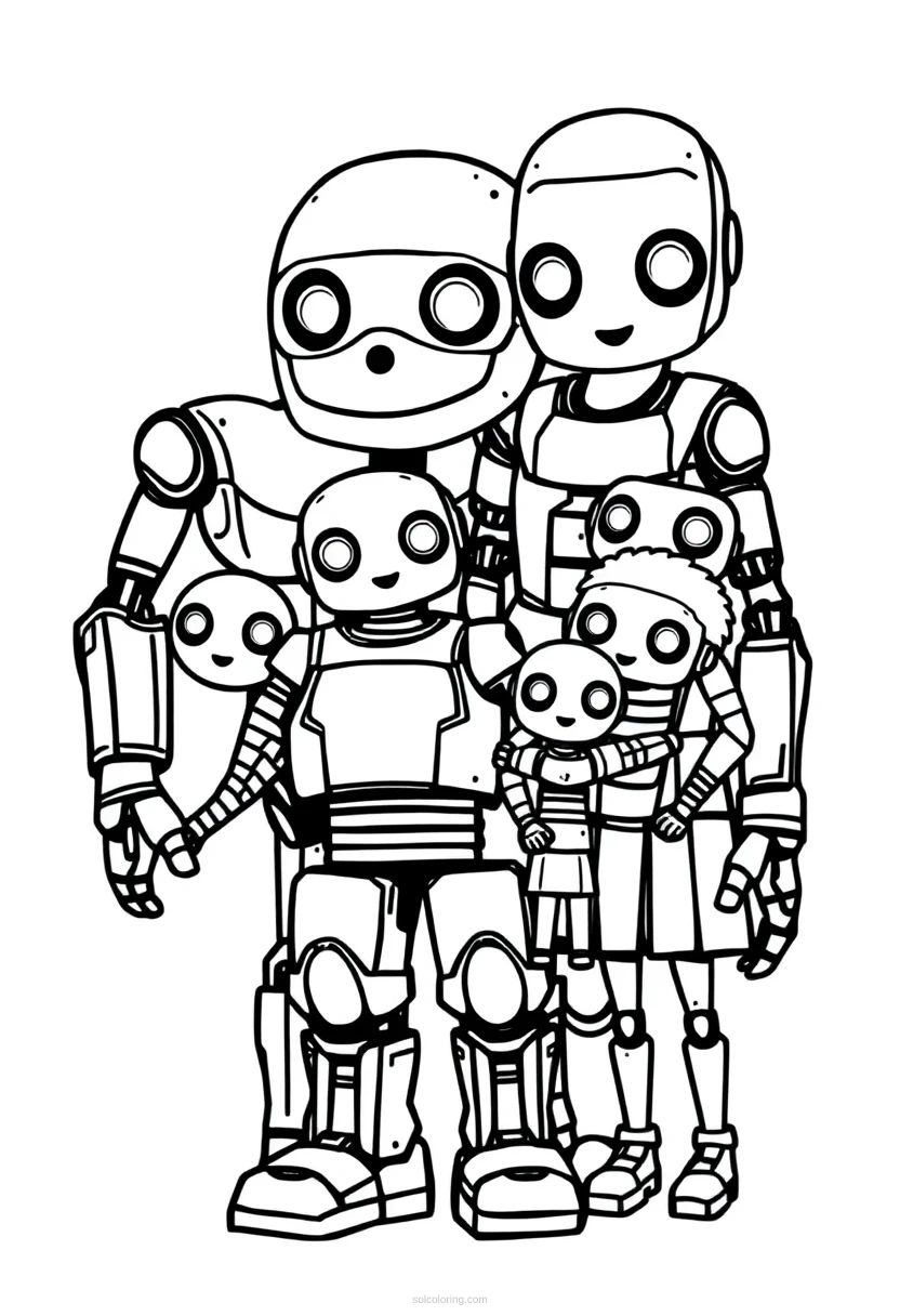 Robot Family Portrait coloring page for kids