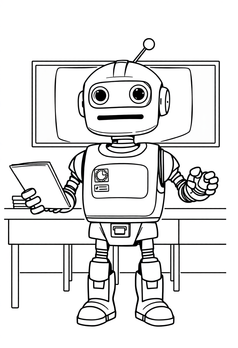 Robot Teacher in Classroom coloring page, free printable