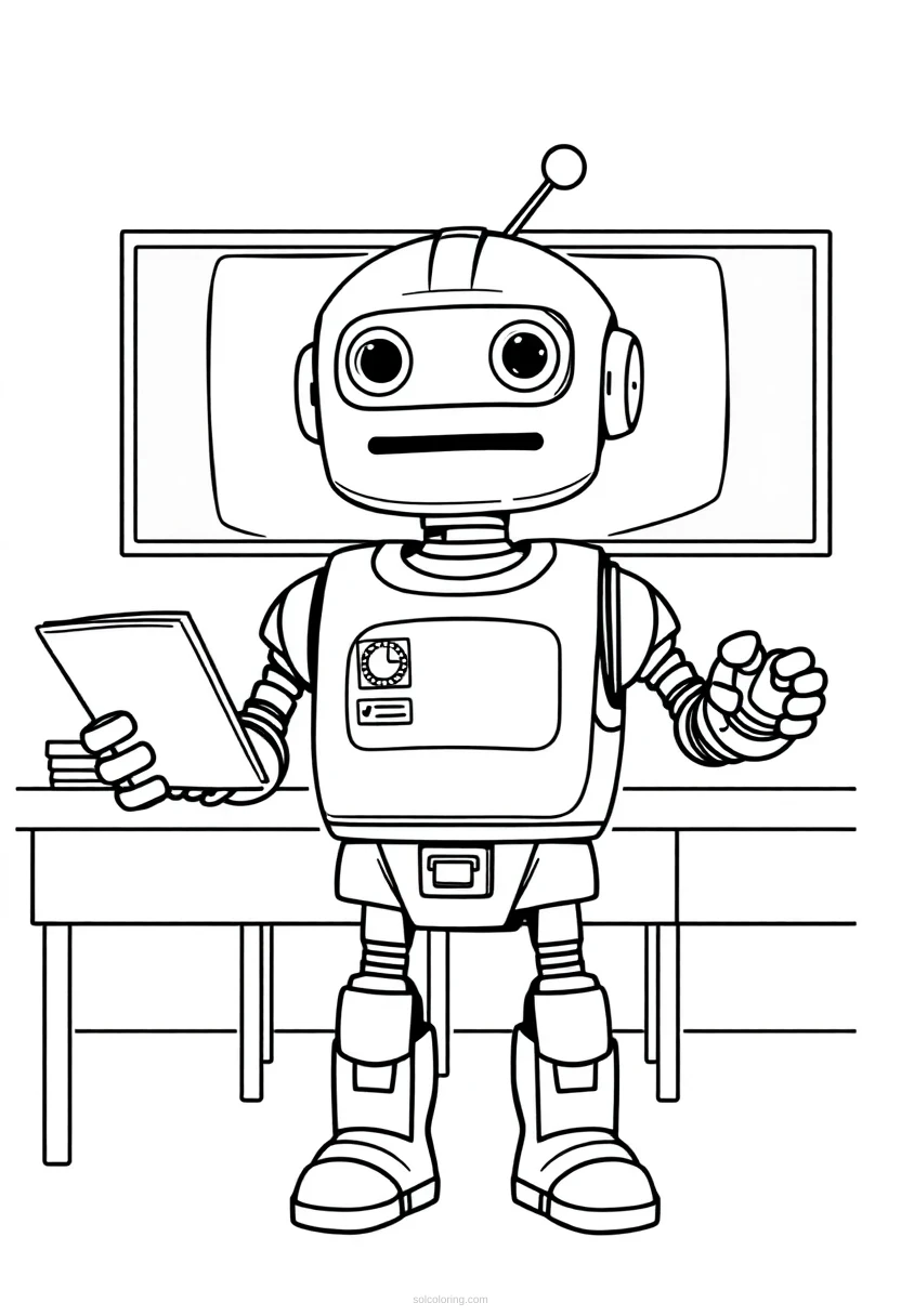 Robot Teacher in Classroom coloring page for kids