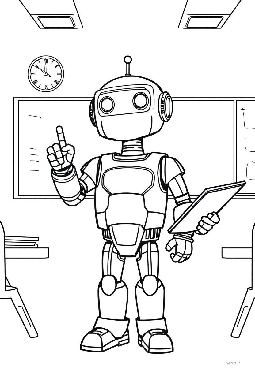 Robot Teacher in Classroom coloring page, free printable