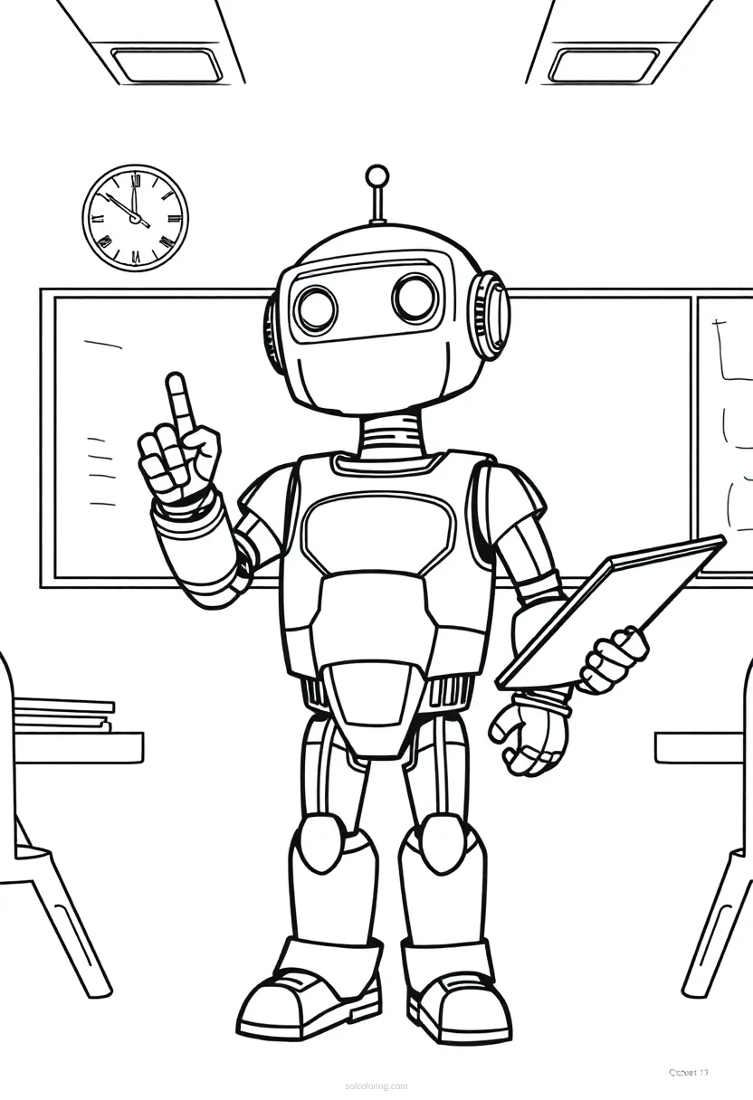 Robot Teacher In Classroom coloring pages