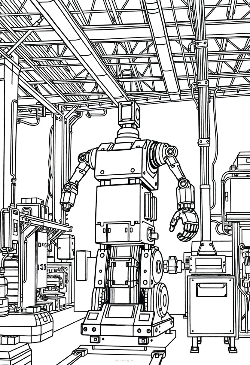Robotic Manufacturing Plant coloring page for kids