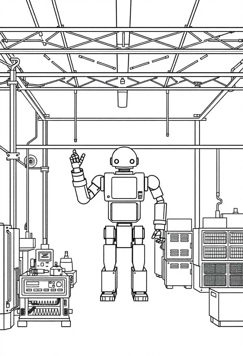 Robotic Manufacturing Plant coloring page, free printable