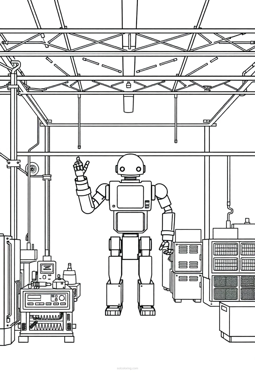 Robotic Manufacturing Plant coloring page for kids