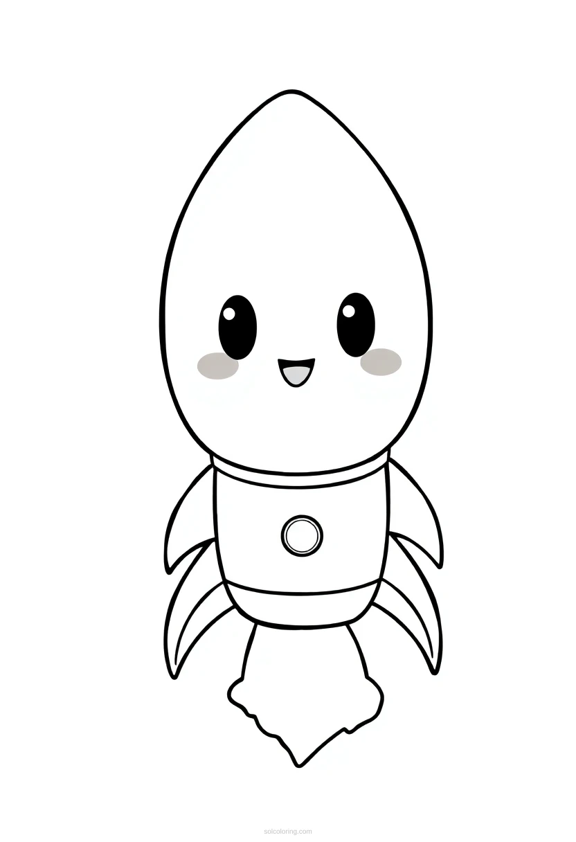 Rocket Launch Cute Cartoon coloring page for kids