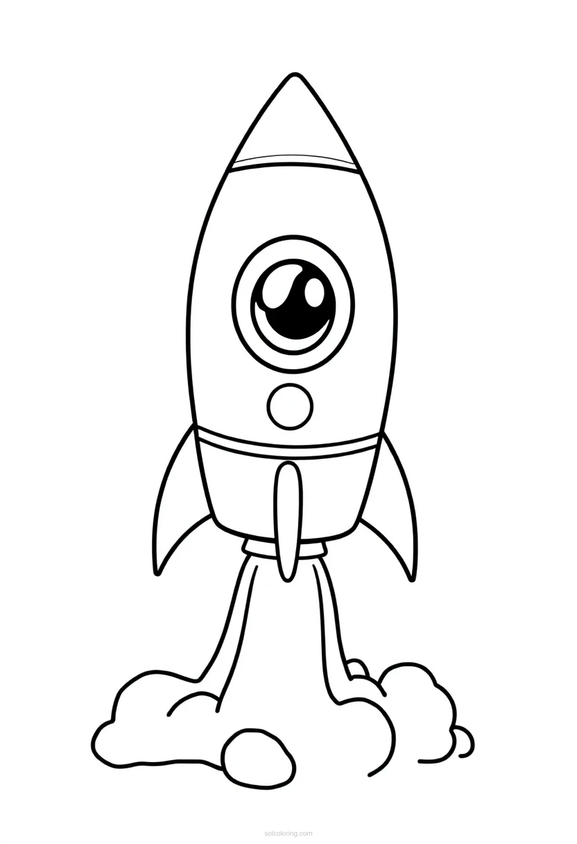Rocket Launch Cute Cartoon coloring page for kids