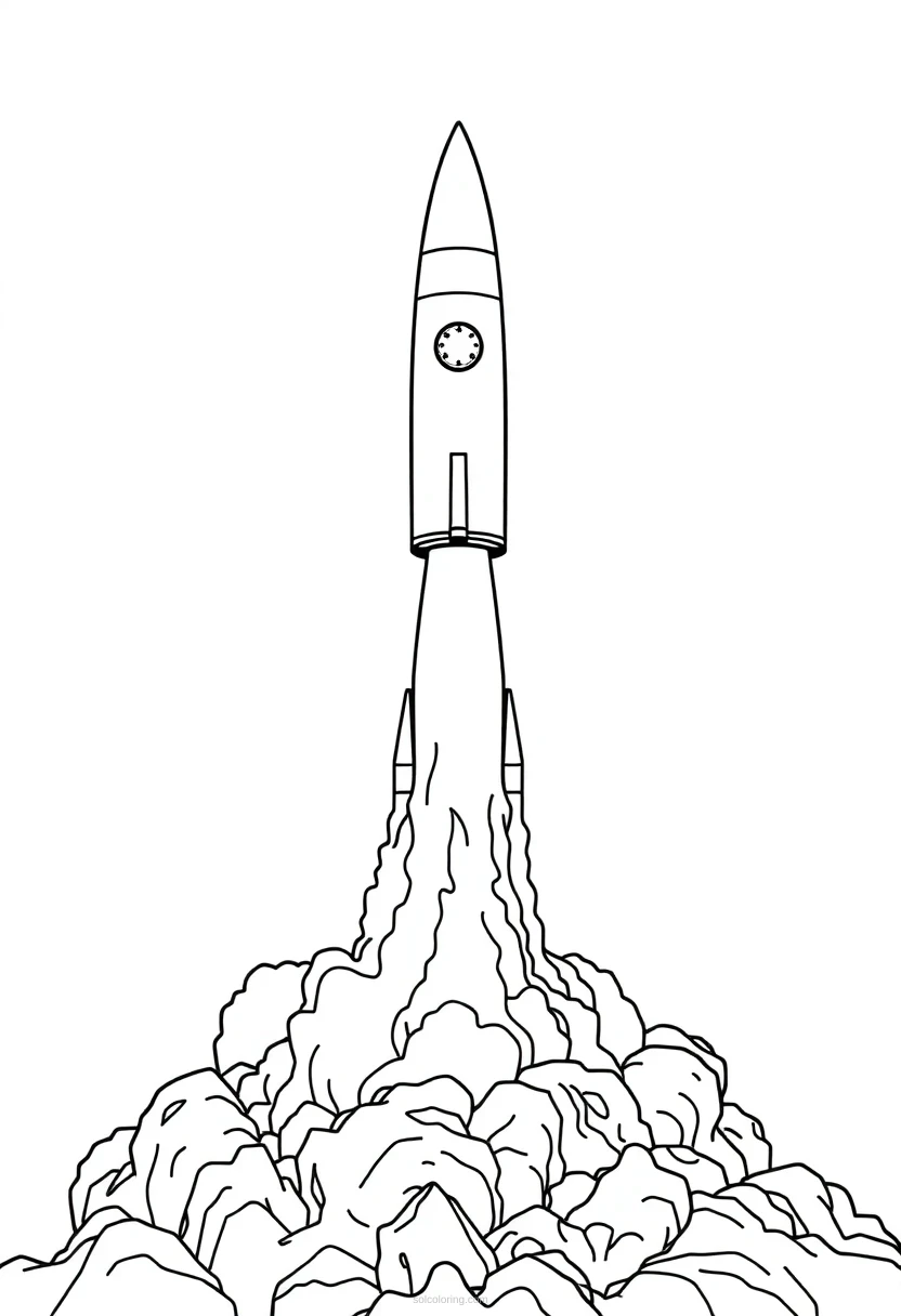 Rocket Launch Cute Cartoon coloring page for kids