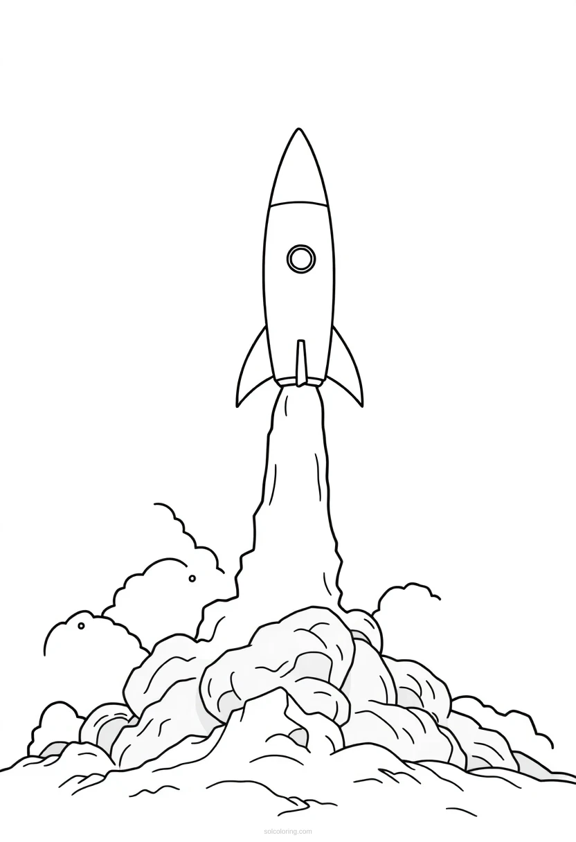 Rocket Launch Cute Cartoon coloring pages