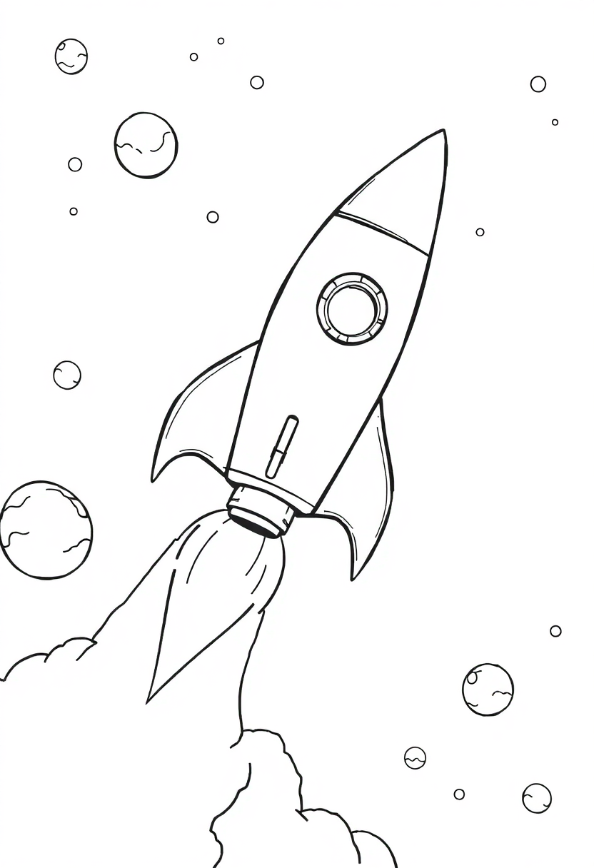 Rocket Ship Flying Through Space coloring page, free printable