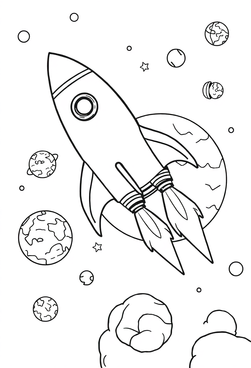 Rocket Ship Flying Through Space coloring page, free printable