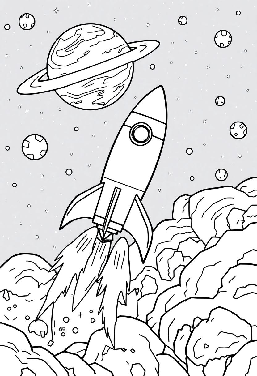 Rocket Ship Flying Through Space coloring page, free printable