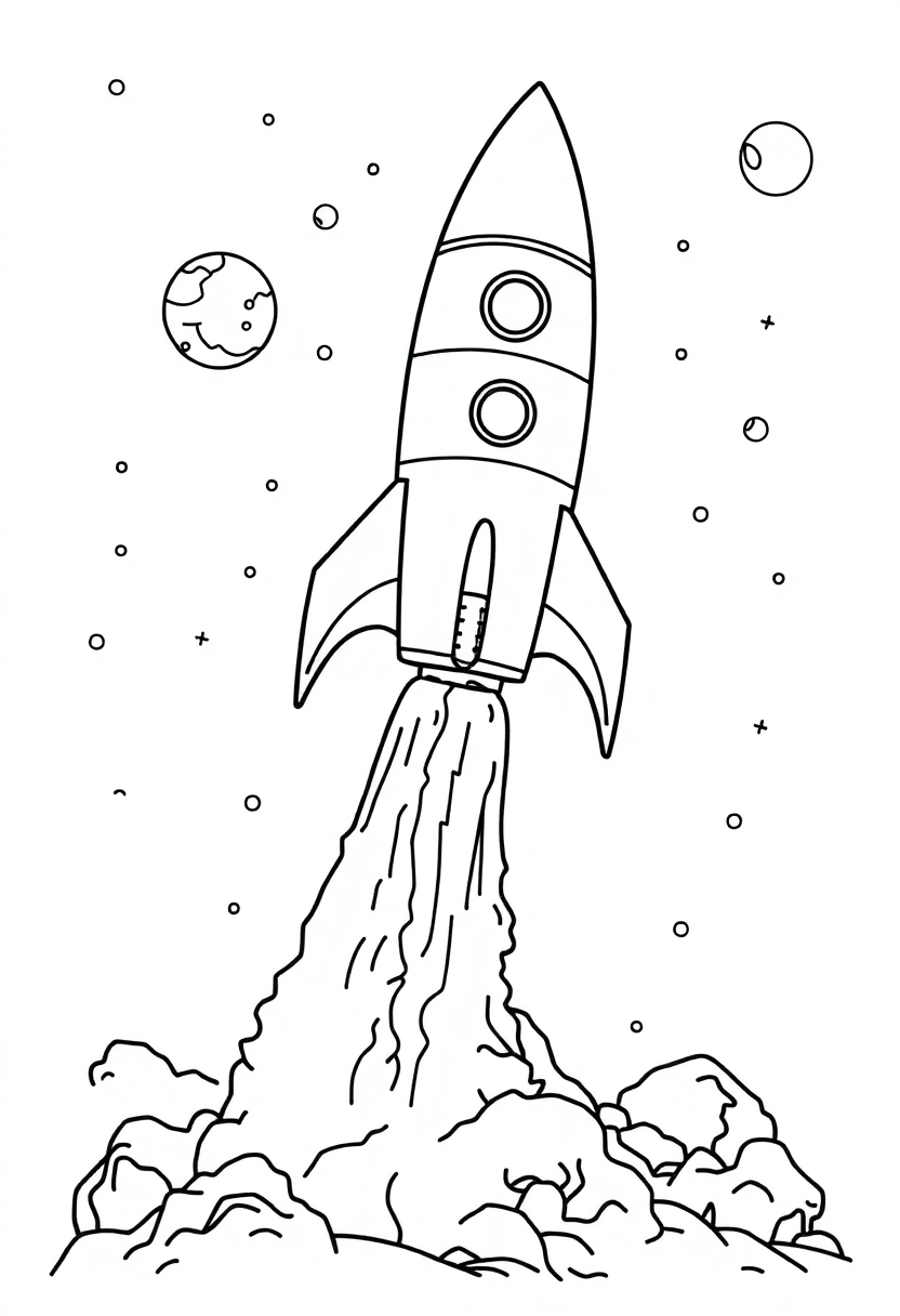 Rocket Ship Launch coloring page, free printable