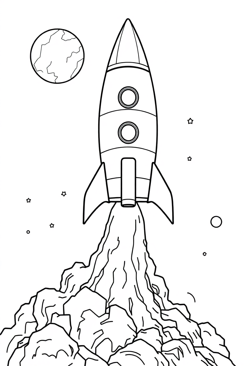 Rocket Ship Launch coloring page, free printable