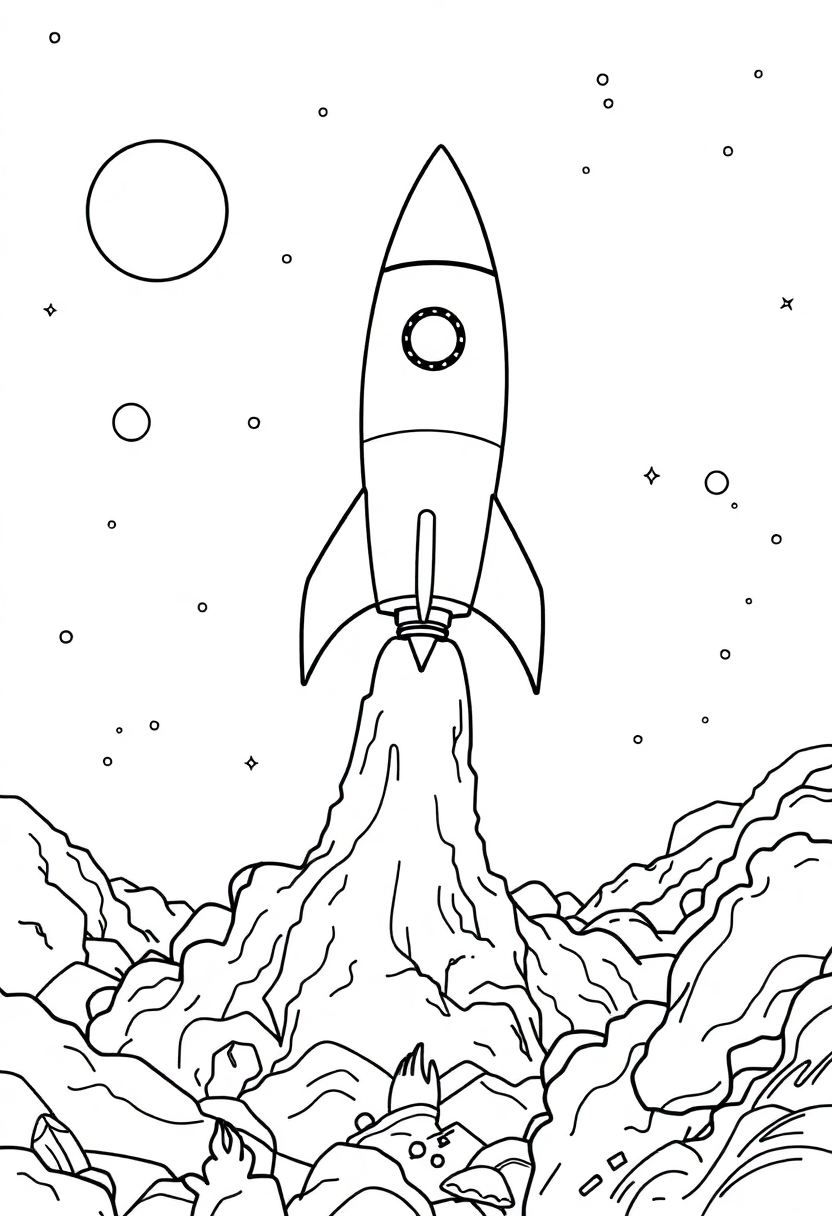 Rocket Ship Launch coloring page, free printable