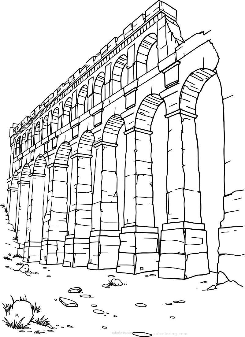 Roman Aqueduct coloring page for kids