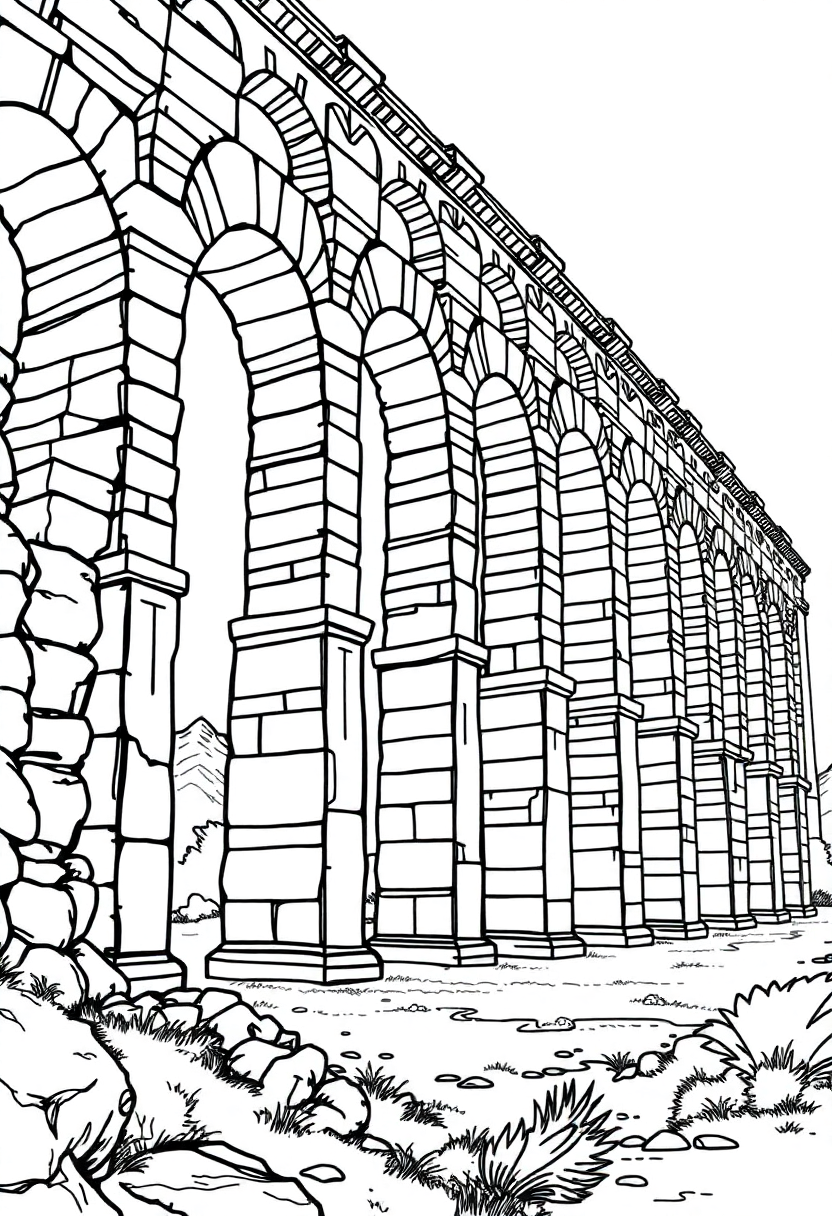 Roman Aqueduct coloring page, free printable