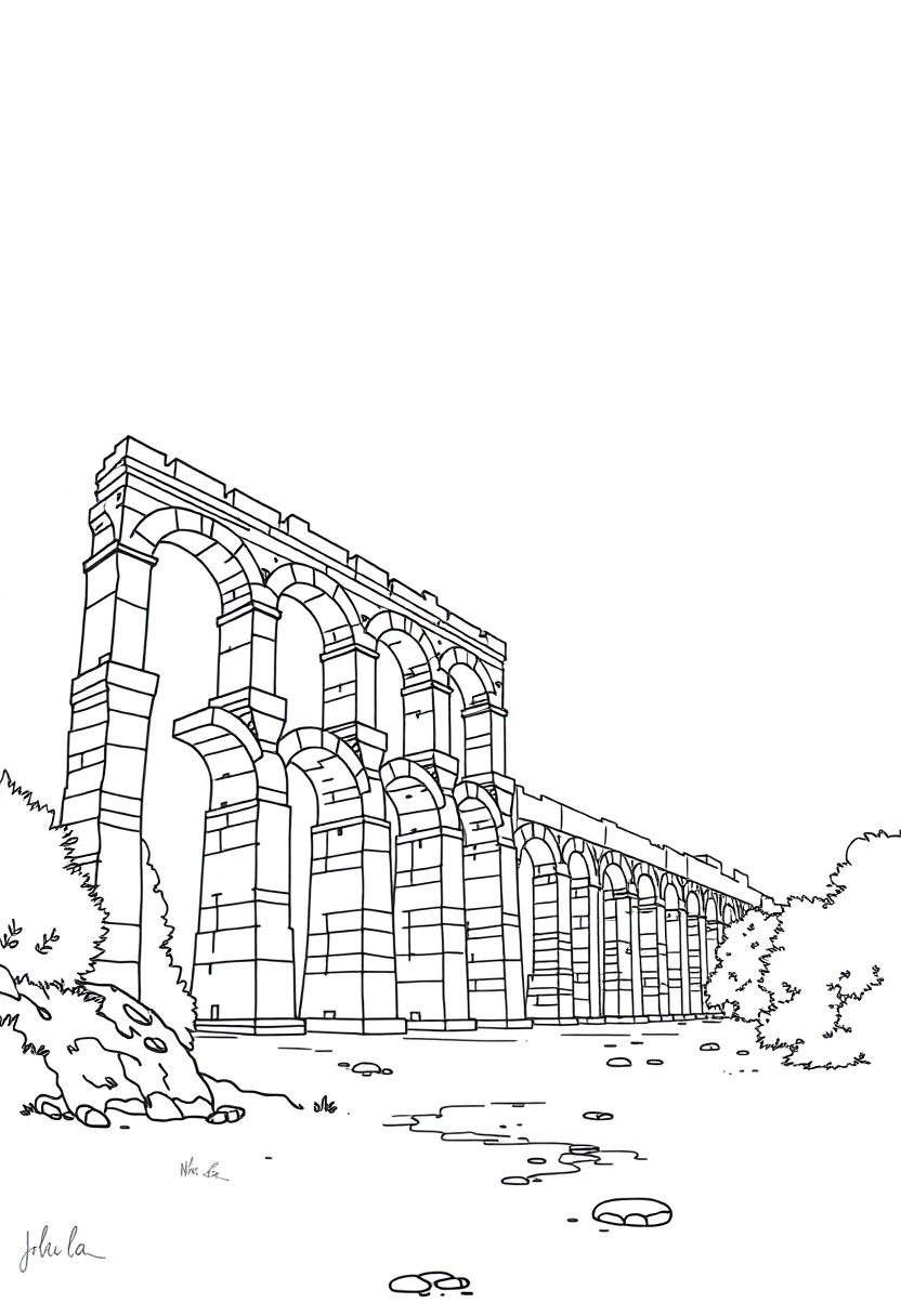 Roman Aqueduct coloring page, free printable