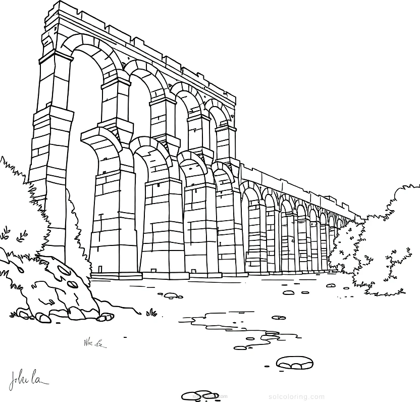 Roman Aqueduct coloring page for kids