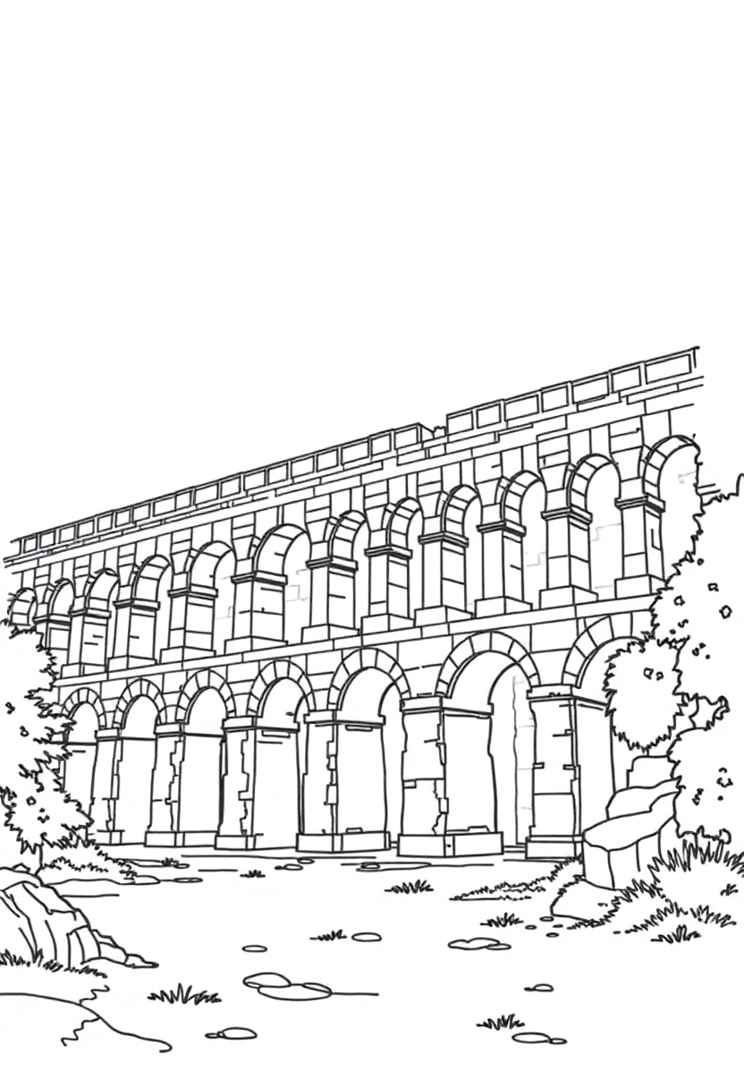 Roman Aqueduct coloring page, free printable