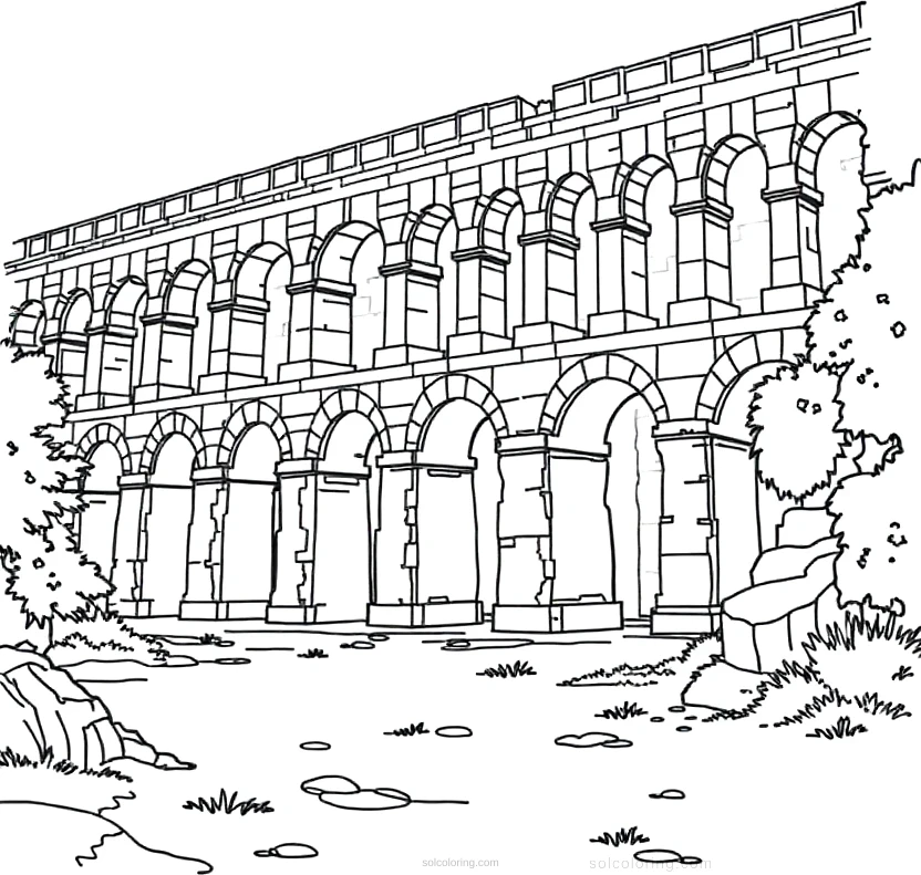 Roman Aqueduct coloring page for kids