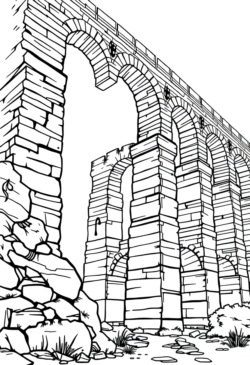 Roman Aqueduct coloring page, free printable