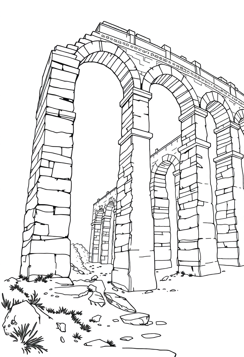 Roman Aqueduct coloring page, free printable
